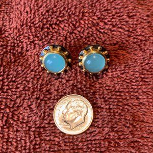 Julie Vos Gold & Green/Blue Glass Stud Earrings